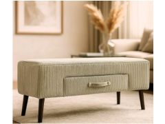 הדום מעוצב עם מגירה עיצוב פסים בד קטיפה בגוון ירוק