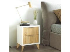 שידת לילה 2 מגירות בגוון לבן עם מגירות גוון עץ אלון דגם אסטוריה STAR SHOP