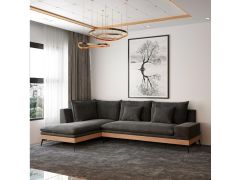 מערכת ישיבה פינתית 3 מטר בסיס עץ דגם אביה בגוון שחור