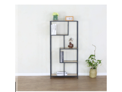 ספריה אסימטרית מעוצבת דגם גלדיולוס בגוון אלון שחור