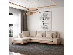 מערכת ישיבה פינתית 3 מטר בסיס עץ דגם אביה בגוון שמנת