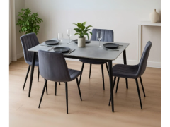 פינת אוכל מקרמיקה + 4 כיסאות מבד קטיפה בגוון אפור כהה דגם אוסלו-ריביירה