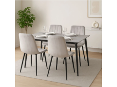 פינת אוכל מקרמיקה + 4 כיסאות מרופדים בגוון אפור בהיר דגם אוסלו-ריביירה