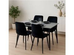 פינת אוכל מקרמיקה + 4 כיסאות מבד קטיפה בגוון שחור דגם אוסלו-ריביירה