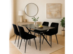 פינת אוכל מקרמיקה עם 4 כיסאות קטיפה שחורה דגם טוסקנה-ריביירה