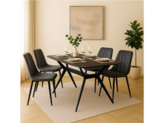 פינת אוכל מקרמיקה עם 4 כיסאות קטיפה גוון אפור כהה דגם טוסקנה-ריביירה