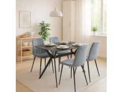 פינת אוכל מקרמיקה עם 4 כיסאות קטיפה גוון אפור בהיר דגם טוסקנה-ריביירה