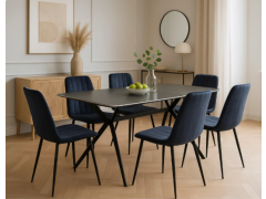 פינת אוכל מקרמיקה עם 6 כיסאות קטיפה שחורה דגם טוסקנה-ריביירה