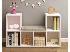 כוננית אחסון מונטיסורית עם ספסל פטל