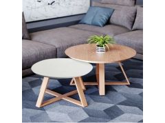 זוג שולחנות לסלון דגם יופיטר לבן משולב