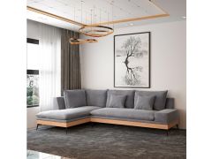 מערכת ישיבה פינתית 3 מטר בסיס עץ דגם אביה בגוון אפור