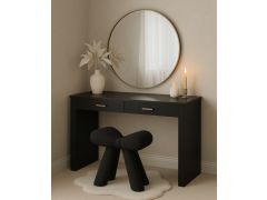 שידת איפור יוקרתית בגוון שחור מט כולל מראה עגולה זהב