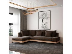 מערכת ישיבה פינתית 3 מטר בסיס עץ דגם אביה בגוון חום