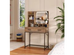 שידת איפור בגוון עץ עם תאורת לד דגם אודם